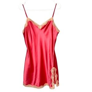 Victorias Secret Womens Mini Slip Dress Pink Lace Trim Coquette Soft Girl Sexy